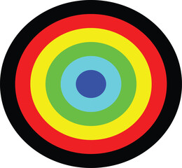 Abstract colorful circles design with a rainbow spectrum and a target-like icon evokes a music CD cover concept