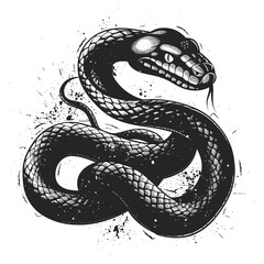 Obraz premium Vintage viper snake, engraving style sketch, black vector emblem, trendy pattern, serpent illustration, wild animal tattoo, hand drawn reptile design, dangerous snake art, exotic wildlife,