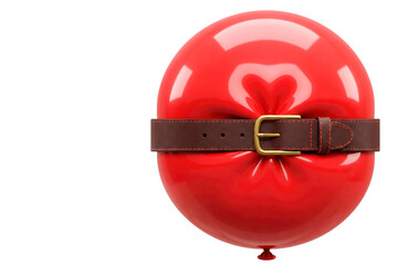 An inflated red balloon tied with a belt. Space for text.