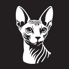 Sphynx Cat Vector Black and White Line Art Illustration	
