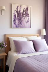 bed in bedroom in purple colors 