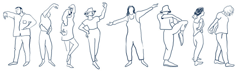 people's pose set in hand drawn sketching style in vector. Element for poster sticker design logo decoration prints postcard