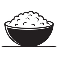 rice Vector Black silhouettes. with white background, A bowl rice vector, Simple Design vector icon. Food