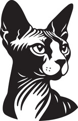 Sphynx Cat Vector Black and White Line Art Illustration	
