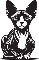 Sphynx Cat Vector Black and White Line Art Illustration	

