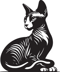 Sphynx Cat Vector Black and White Line Art Illustration	

