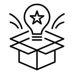 Light bulb from box icon, representing creativity, innovation, and thinking outside the box. Symbolizes new ideas, imaginative solutions, and unconventional thinking.