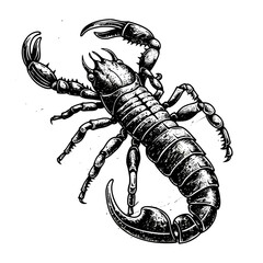 Vintage scorpion engraving, black white vector, emblem, logo, icon, old sketch style, trendy art, classic tattoo idea, hand drawn scorpion, detailed scorpion illustration
