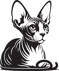Sphynx Cat Vector Black and White Line Art Illustration	
