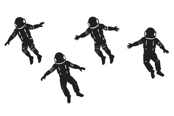 set of Astronaut vector silhouette illustration isolated on white background