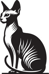 Sphynx Cat Vector Black and White Line Art Illustration	

