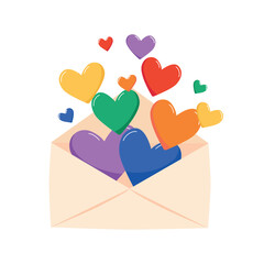 Colorful Hearts Emerging from Envelope Illustration