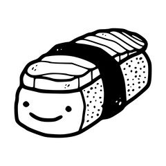 cute sushi nigiri with face outline vector