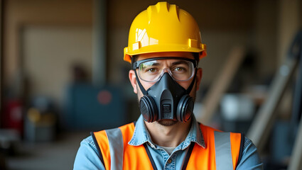 Determined Male Engineer in Bright Yellow Safety Gear &mdash; Medium Shot Portrait