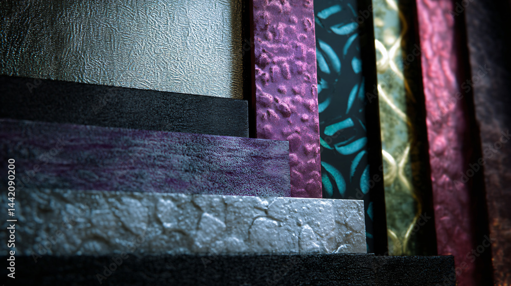 Poster assorted textured panels, various colors and patterns.