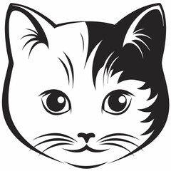 Elegant Cat Face in Split Contrast Vector Illustration