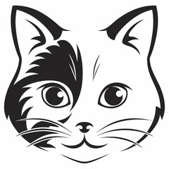 Elegant Cat Face in Split Contrast Vector Illustration