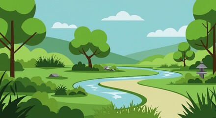 Zen Garden Landscape Illustration: Serene Nature Scene