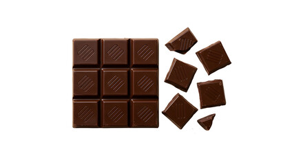 Fototapeta premium Delicious dark chocolate bar breaking apart on transparent background