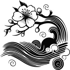 Hand-drawn cute doodles of sakura flowers in vector style