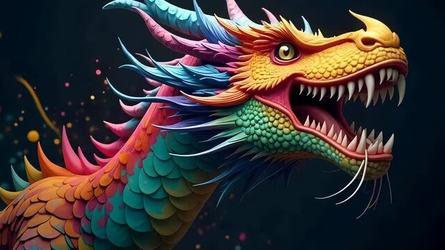 Wild multi colored dragon isolated on a black background