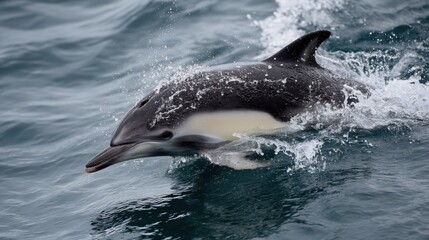 Fototapeta premium Dolphin Leaping: Majestic Marine Mammal in Ocean Waters