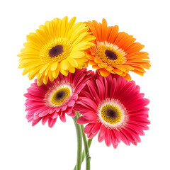 Colorful Gerbera daisies in vibrant hues isolated on a transparent background for floral decoration ideas, of Gerbera Daisy flowers isolated on transparent background
