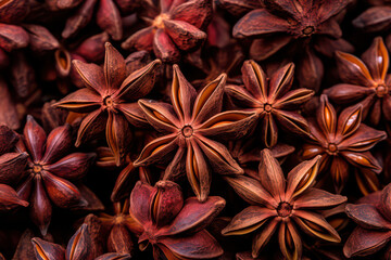 Aromatic star anise seeds creating a warm and inviting background
