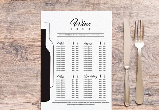 Wine restaurant menu design, price list template