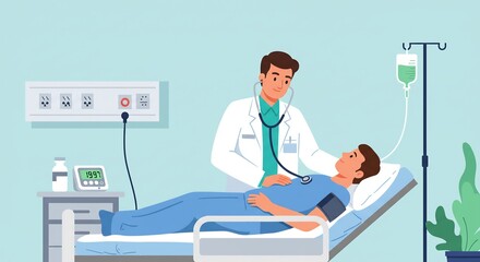 Doctor Examining Patient: Medical Exam in Hospital Room (Healthcare Illustration)