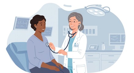 Doctor Examining Patient with Stethoscope in Clinic: Medical Care Illustration
