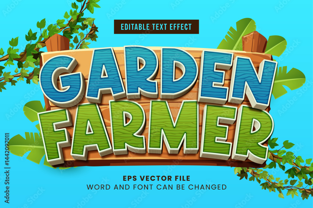 Poster garden farm 3d editable vector text effect. green spring theme text style