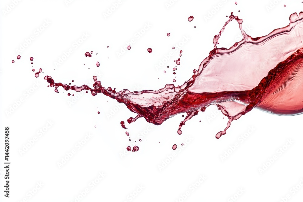 Poster isolated red wine splash with droplets on a white background in a dynamic composition instudio