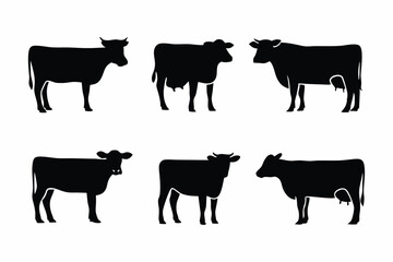 set of Australian Cow vector silhouette illustration isolated on white background