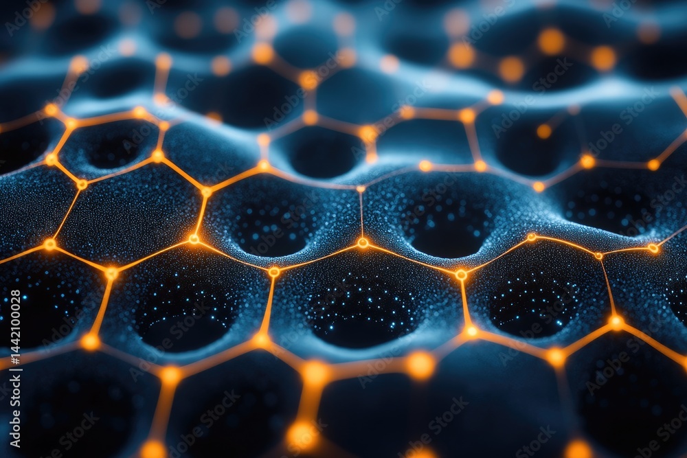 Aufkleber abstract hexagonal structure with glowing connections.