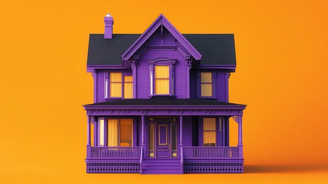 a violet and orange house on orange background.