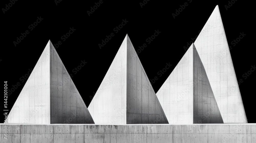 Poster a black and white photograph of a building with three triangular shapes.