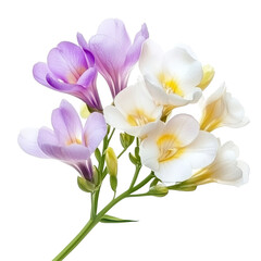 Fototapeta premium Beautiful freesia flowers in various colors isolated on a transparent background for a fresh and natural look, freesia flowers isolated on transparent background
