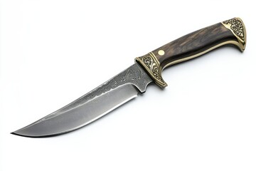 Exquisite handcrafted hunting knife elegant dark wood handle detailed etched blade sharp durable