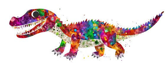 Obraz premium Colorful Watercolor Dinosaur Illustration Happy Prehistoric Creature