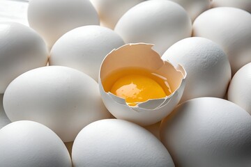Cracked Egg Yolk Close-Up with White Eggs &ndash; Minimalist Food Photography
