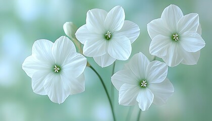Four pristine white blooms against soft green