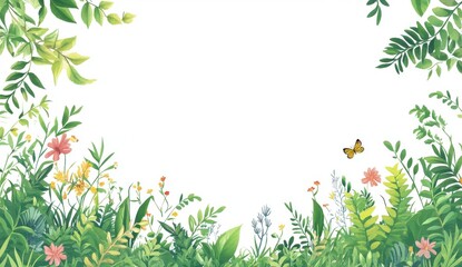 Obraz premium Lush Green Floral Border with Butterfly Illustration