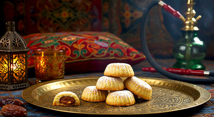 Obraz premium Lebanese ma’amoul, delicate date-filled cookies with powdered sugar