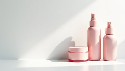 Clean, minimalist white backdrop for cosmetic products, luxury, container