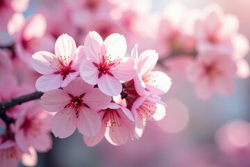 Obraz premium Delicate pink cherry blossoms, full bloom, soft petals , spring, sakura, petals