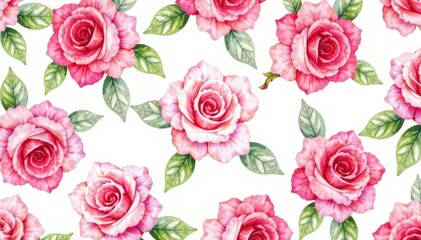 Delicate watercolor roses in a repeating pattern , watercolor floral, romantic, seamless