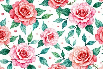 Delicate watercolor roses & leaves, repeating seamlessly , roses, romantic