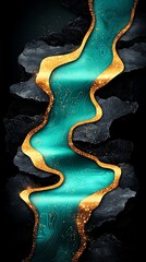 Teal river flowing through dark stone