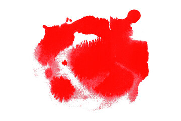 Red watercolor splash with dynamic splash effect on transparent background. Watercolor brush.